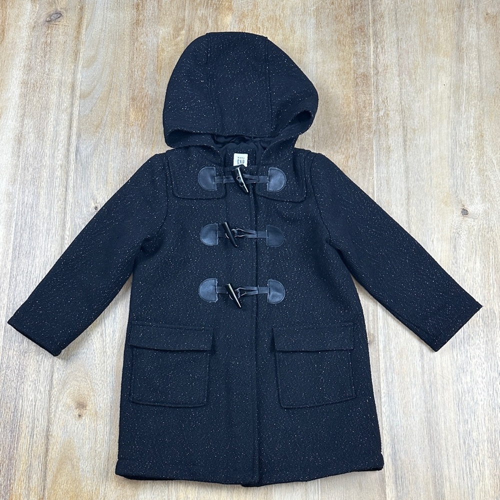 Girls Black Dressy Hooded Pea Coat with toggle closure